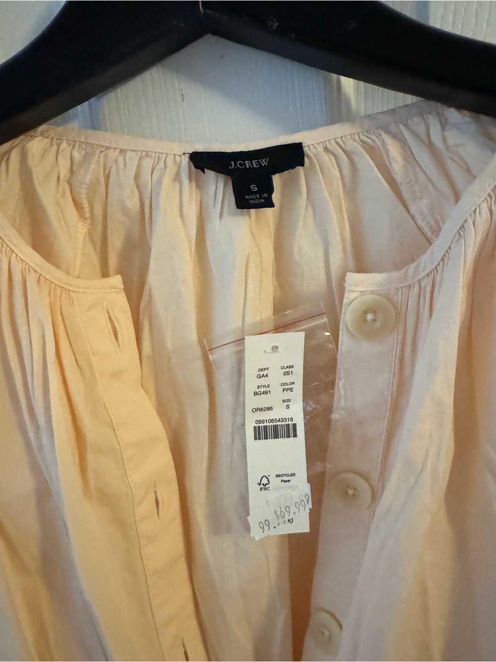 J. Crew Soft Peach Button-Front Blouse